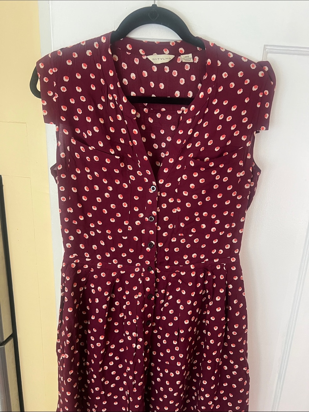 Anthropologie Burgundy Dress with Pink Dot Print